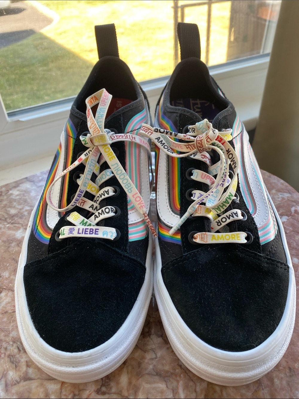 Vans Old Skool Platform Rainbow Blk Suede Sneakers Canvas -men SZ 8 Women SZ 9.5